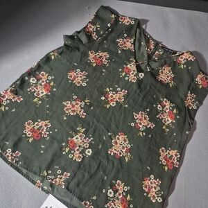 Sweet Rain Olive Green Floral Top with Pink & Cream Blooms